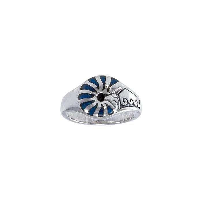 Enamel Nautilus Shell Sterling Silver Ring TR3697 - DiveSilver Jewelry