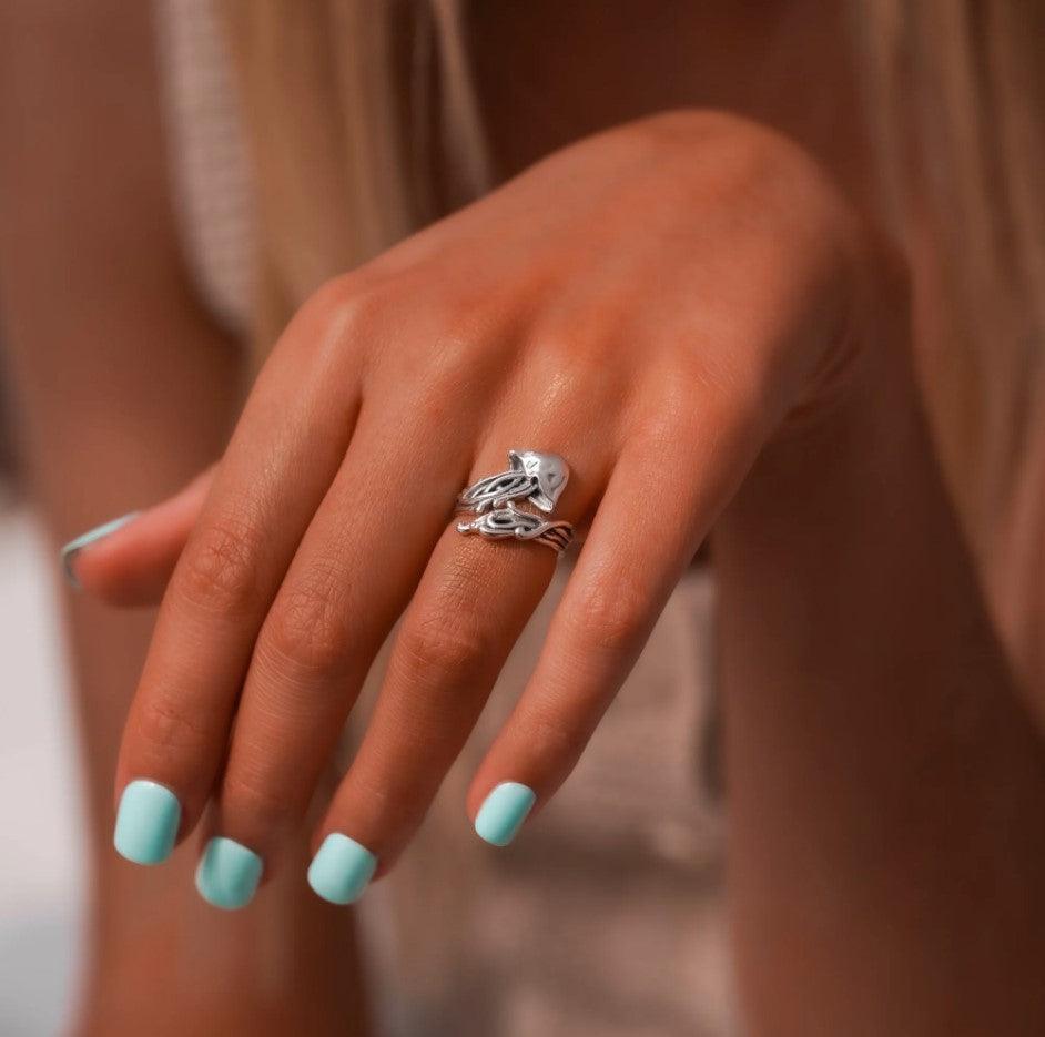 Jellyfish Silver Wrap Ring TRI1896 - DiveSilver Jewelry