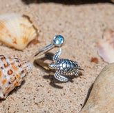 Sea Turtle Sterling Silver Ring with Gemstone