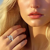 Hammerhead Shark Silver Ring with Gemstone TRI2427 - DiveSilver Jewelry