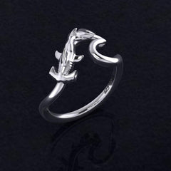 Hammerhead Shark with Wave Silver Ring TRI2428 - DiveSilver Jewelry