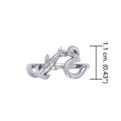 Hammerhead Shark with Wave Silver Ring TRI2428 - DiveSilver Jewelry
