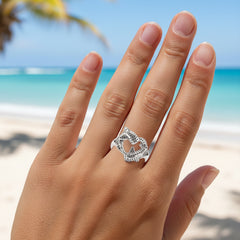 Double Whale Shark in Heart Shape Sterling Silver Ring TRI2534