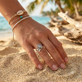 Turtle and Flower Sterling Silver Ring TRI2619