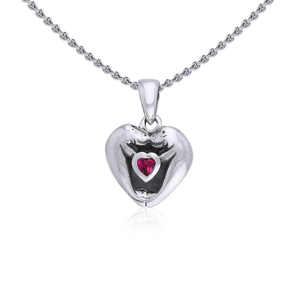 Manatees Silver Pendant with Heart Gemstone and Chain Set TSE735 - DiveSilver Jewelry