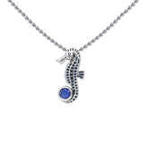 Seahorse and Gem Silver Pendant with Chain Set TSE736 - DiveSilver Jewelry