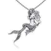 Movable Mermaid Silver Pendant with Gemstone And Chain Set TSE748 - DiveSilver Jewelry