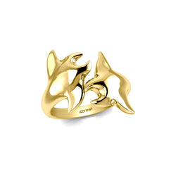 Double Manta Ray Sterling Silver with 14K Vermeil Plate Ring