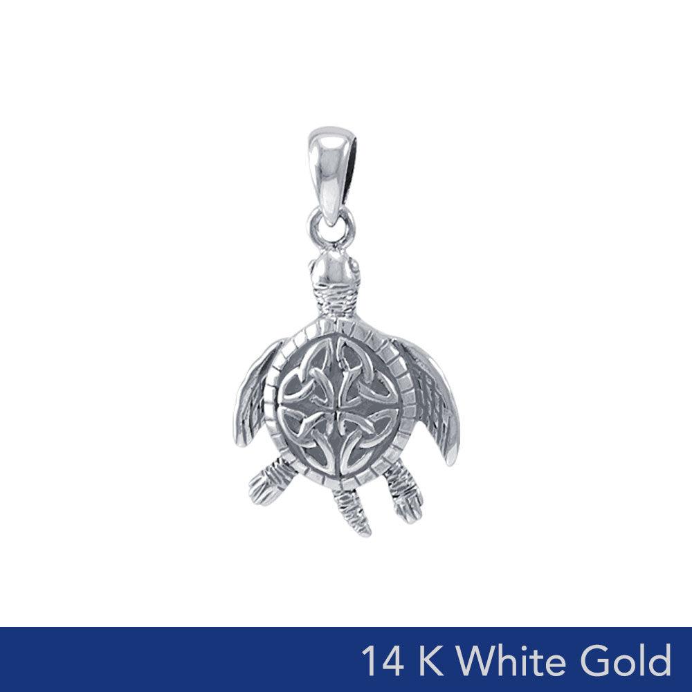 Celtic Sea Turtle 14K White Gold Pendant - DiveSilver Jewelry