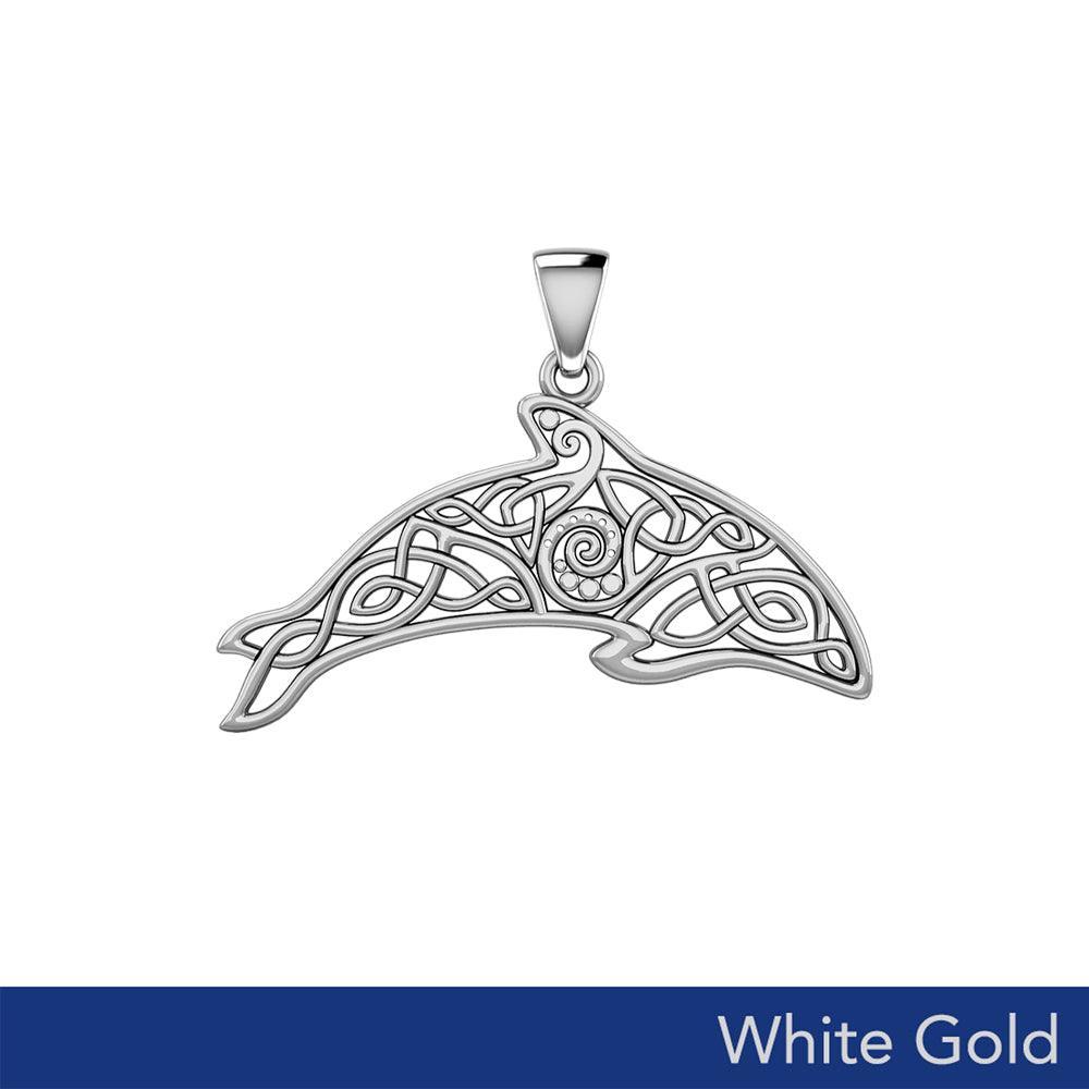 Celtic Filigree Dolphin Solid White Gold Pendant WPD5699 - DiveSilver Jewelry