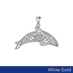 Celtic Filigree Dolphin Solid White Gold Pendant WPD5699 - DiveSilver Jewelry