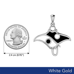 The Manta Ray with Yin Yang Symbol Solid White Gold Pendant WPD6075