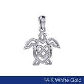 Turtle with Celtic Heart 14 Karat Solid White Gold Pendant WPD6081 - DiveSilver Jewelry