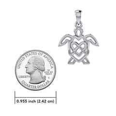 Turtle with Celtic Heart 14 Karat Solid White Gold Pendant WPD6081 - DiveSilver Jewelry