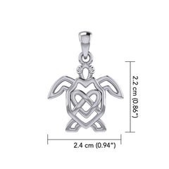 Turtle with Celtic Heart 14 Karat Solid White Gold Pendant WPD6081 - DiveSilver Jewelry