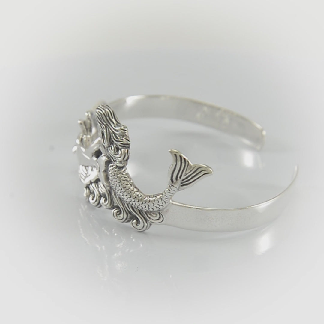 Mermaid Drive Twin Dolphin Sterling Silver Cuff Bracelet