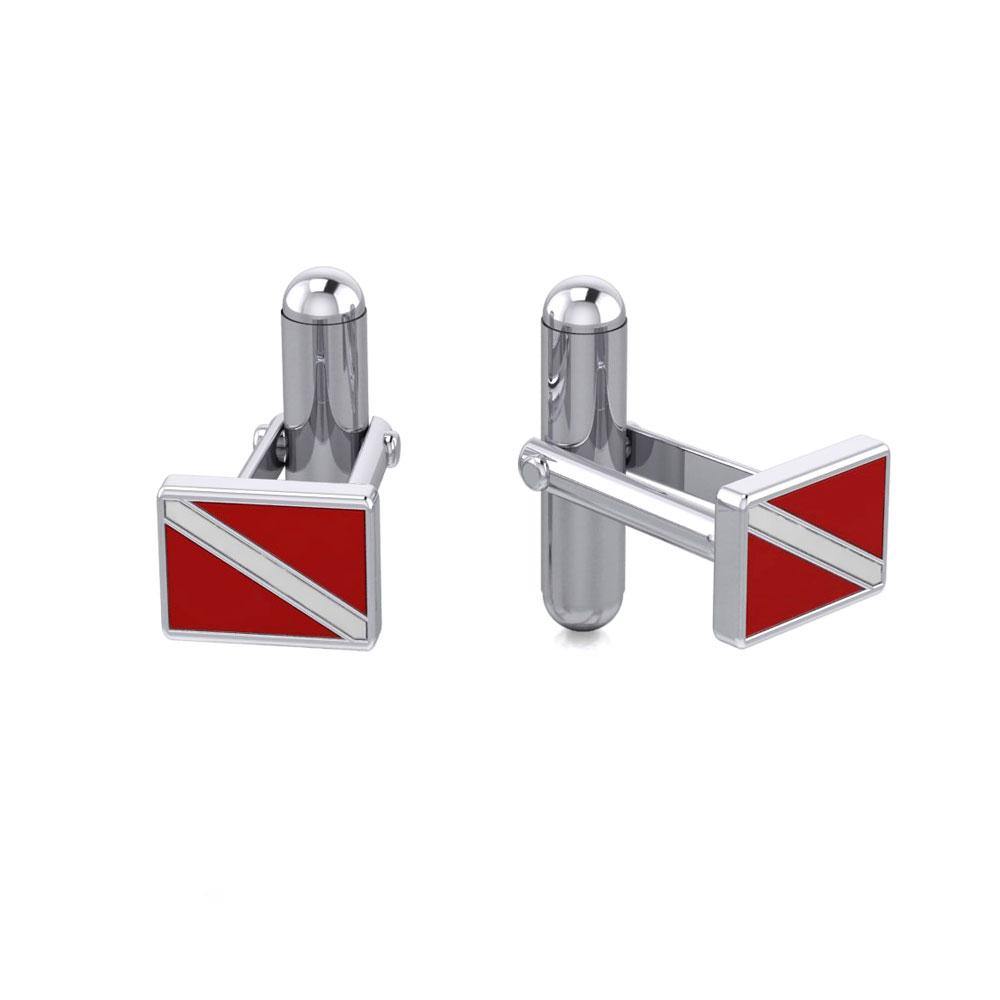 Dive Flag Sterling Silver Cuff Links CL041 - Cuff Links