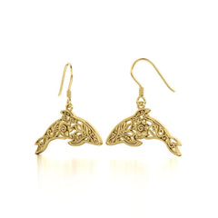 Dolphin Filigree Hook Earrings in 14k Gold GER1704 - DiveSilver Jewelry