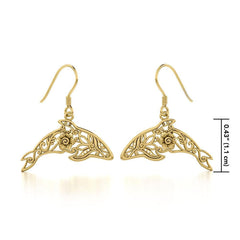 Dolphin Filigree Hook Earrings in 14k Gold GER1704 - DiveSilver Jewelry