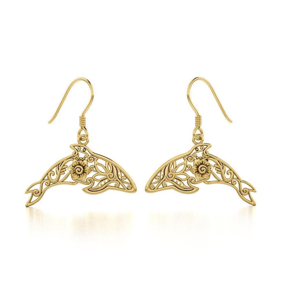 Dolphin Filigree Hook Earrings in 14k Gold GER1704 - DiveSilver Jewelry