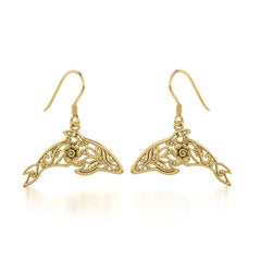 Dolphin Filigree Hook Earrings in 14k Gold GER1704 - DiveSilver Jewelry
