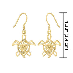 Sea Turtle Filigree Hook Earrings in 14k Gold GER1706 - DiveSilver Jewelry