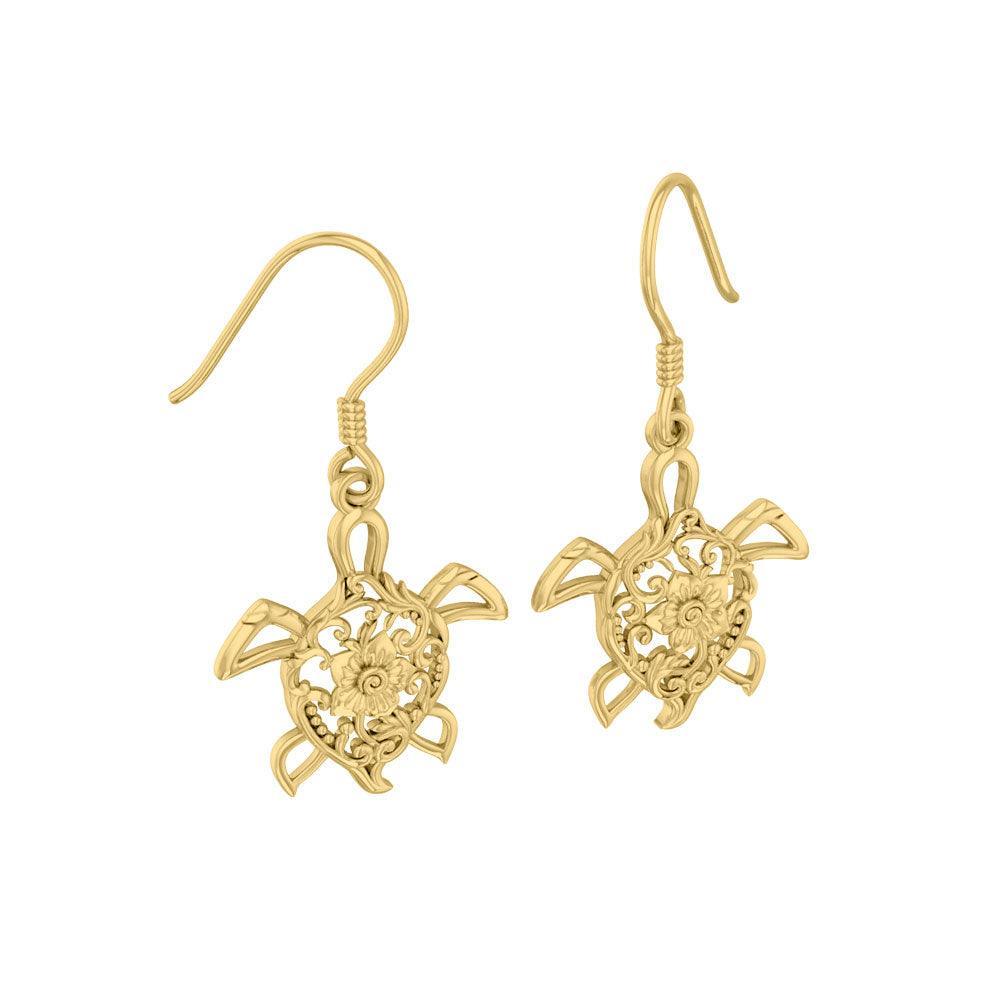 Sea Turtle Filigree Hook Earrings in 14k Gold GER1706 - DiveSilver Jewelry