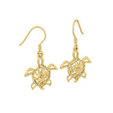 Sea Turtle Filigree Hook Earrings in 14k Gold GER1706 - DiveSilver Jewelry