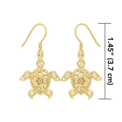 Sea Turtle Filigree Flower Hook Earrings in 14k Gold GER1707 - DiveSilver Jewelry