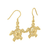 Sea Turtle Filigree Flower Hook Earrings in 14k Gold GER1707 - DiveSilver Jewelry