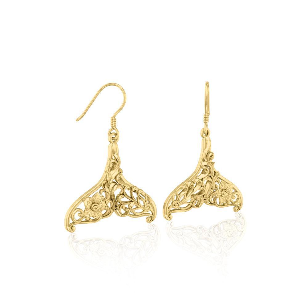 Whale Tail Filigree Hook Earrings in 14k Gold GER1712 - DiveSilver Jewelry