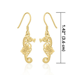 Seahorse Filigree Hook Earrings in 14k Gold GER1714 - DiveSilver Jewelry
