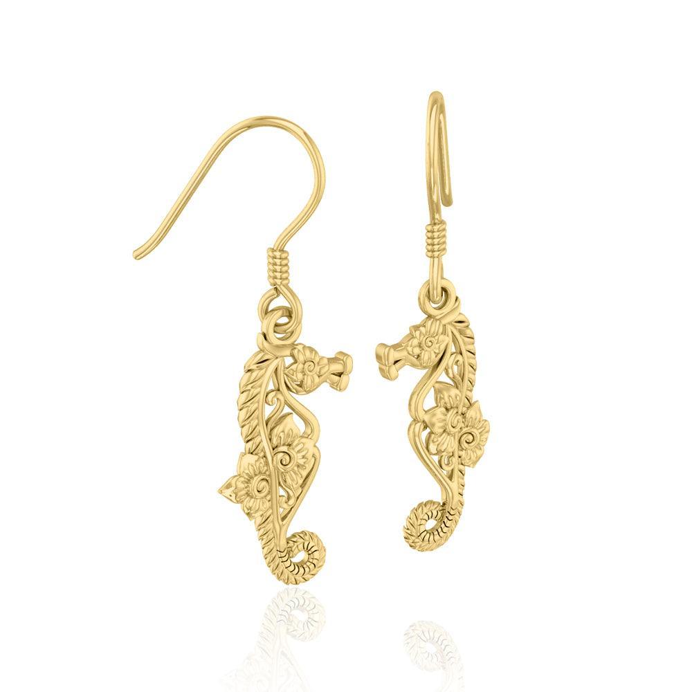 Seahorse Filigree Hook Earrings in 14k Gold GER1714 - DiveSilver Jewelry