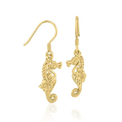 Seahorse Filigree Hook Earrings in 14k Gold GER1714 - DiveSilver Jewelry