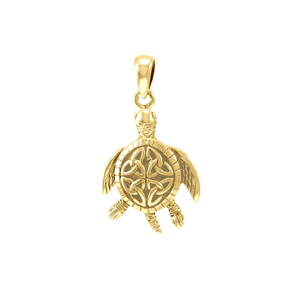 Celtic Sea Turtle 14K Yellow Gold Pendant - DiveSilver Jewelry