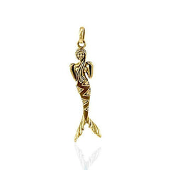 Mermaid Sterling Solid Gold Pendant with Gemstone Tail GPD3625 - DiveSilver Jewelry