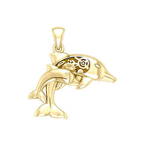 Gentle dolphins in steampunk ~ Solid Gold Jewelry Pendant with 14k Gold Accent GPD3929 - DiveSilver Jewelry