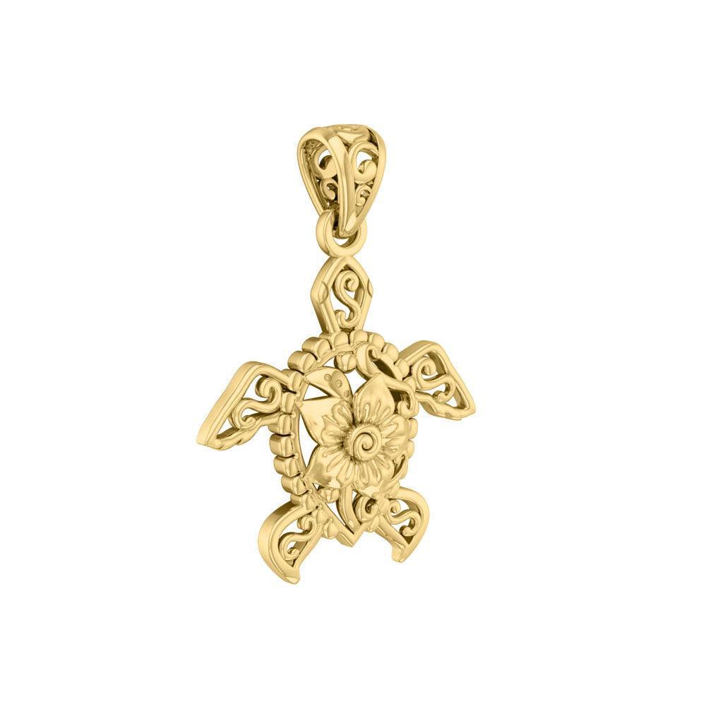 Sea Turtle Filigree Flower Pendant in 14k Gold GPD5139 - DiveSilver Jewelry