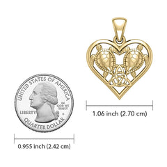 14K Yellow Gold Sea Turtles with Celtic Triquetra in Heart Pendant - DiveSilver Jewelry