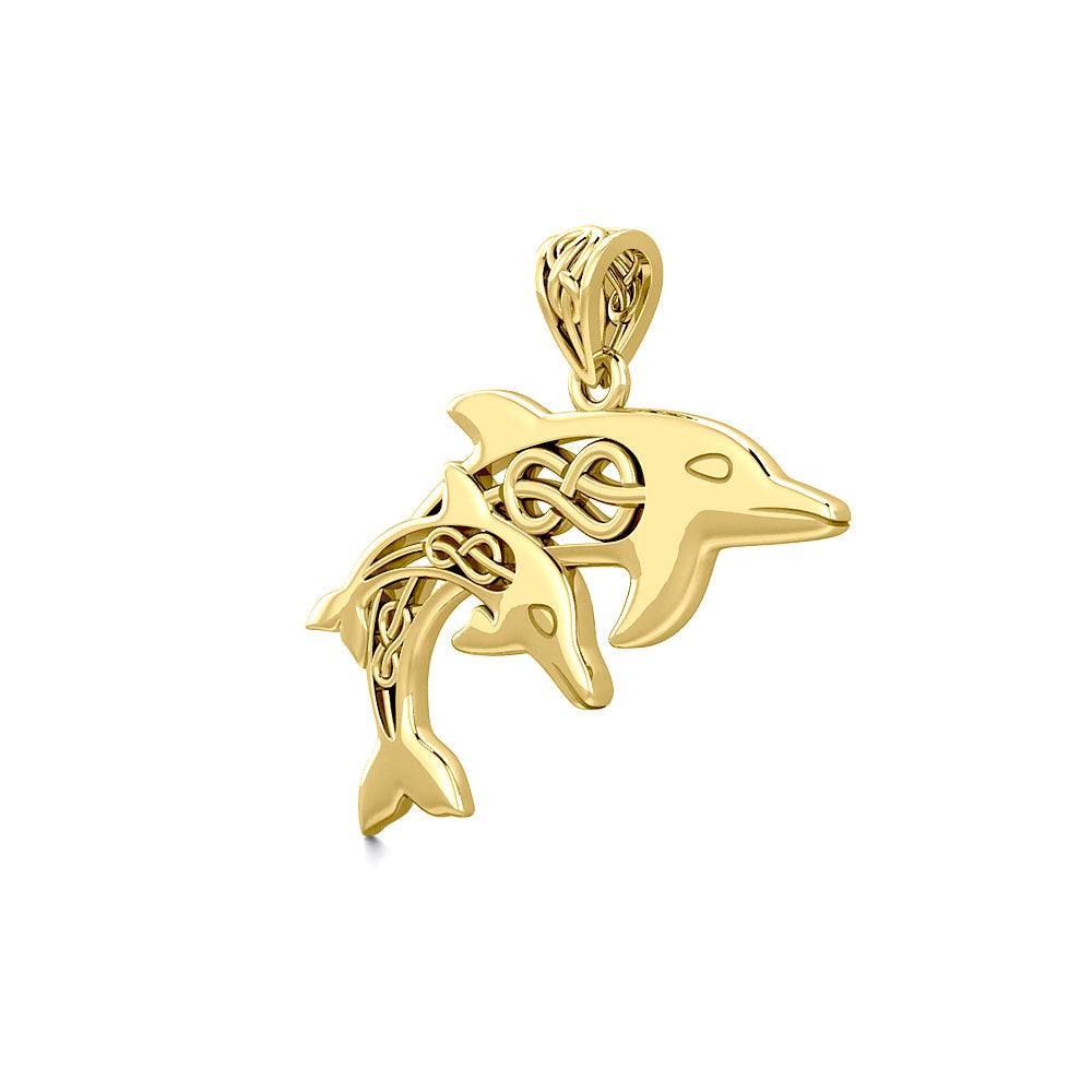 Celtic Double Dolphins 14 K Solid Gold Pendant GPD5692 - DiveSilver Jewelry