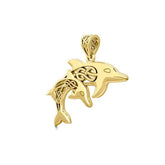 Celtic Double Dolphins 14 K Solid Gold Pendant GPD5692 - DiveSilver Jewelry