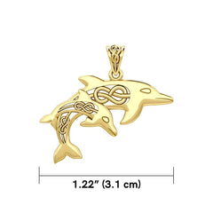 Celtic Double Dolphins 14 K Solid Gold Pendant GPD5692 - DiveSilver Jewelry