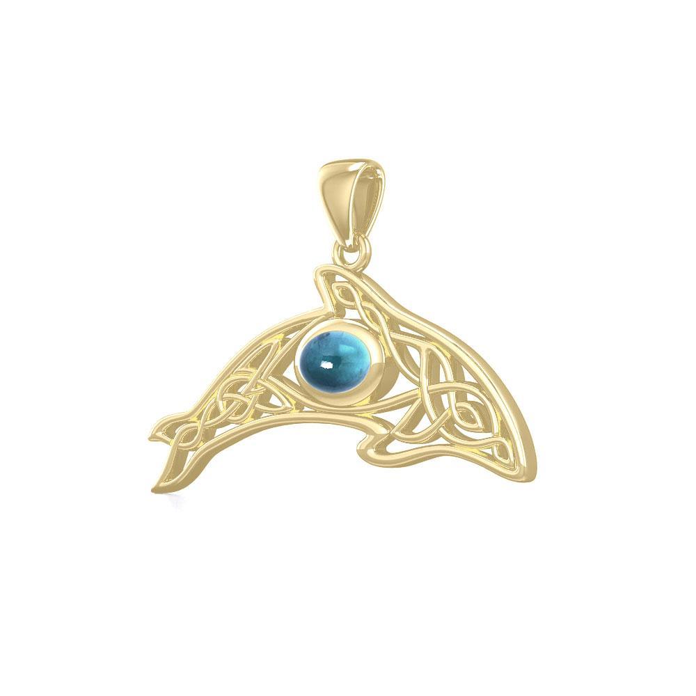 A gift of solitude ~ Solid Gold Celtic Whale Pendant with Gem - DiveSilver Jewelry