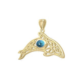 A gift of solitude ~ Solid Gold Celtic Whale Pendant with Gem - DiveSilver Jewelry