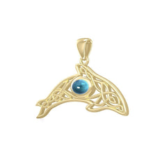 A gift of solitude ~ Solid Gold Celtic Whale Pendant with Gem - DiveSilver Jewelry
