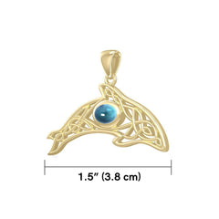 A gift of solitude ~ Solid Gold Celtic Whale Pendant with Gem - DiveSilver Jewelry