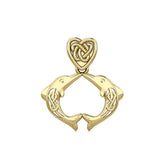 Celtic Double Dolphins with Celtic Heart Bale Solid Gold Pendant GPD5697 - DiveSilver Jewelry
