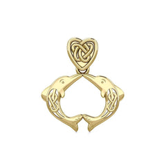 Celtic Double Dolphins with Celtic Heart Bale Solid Gold Pendant GPD5697 - DiveSilver Jewelry