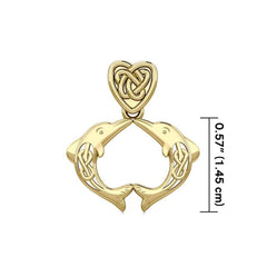 Celtic Double Dolphins with Celtic Heart Bale Solid Gold Pendant GPD5697 - DiveSilver Jewelry
