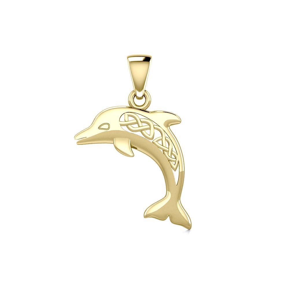 Large Celtic Joyful Dolphin Solid Gold Pendant GPD5698 - DiveSilver Jewelry